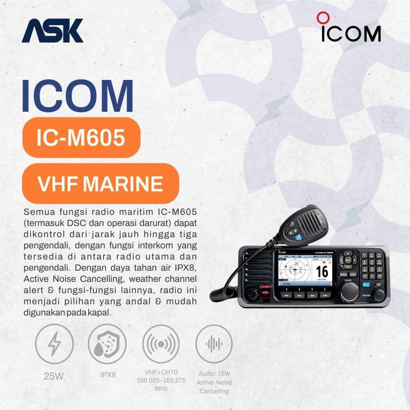 Mobile Radio ICOM - M605 Marine | GPS VHF  156.050–163.275 MHz