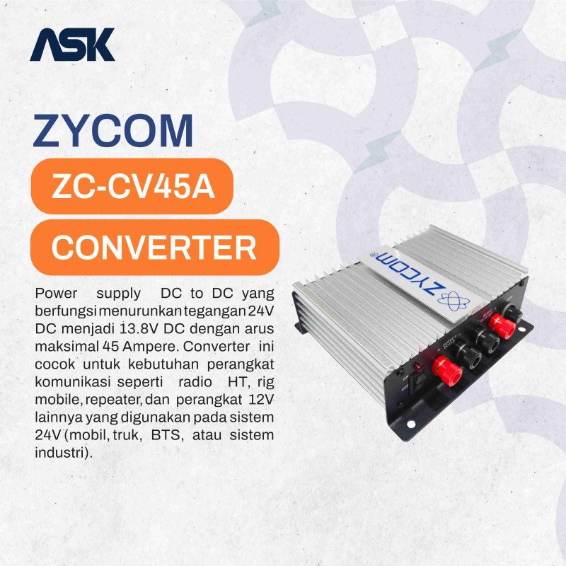 Converter Power Supply Zycom 45A ZC-CV45A 24V to 13.8V ZC CV45A