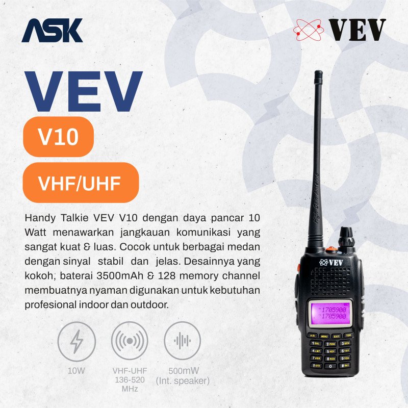 Handy Talky VEV - V10 | VHF 136-174Mhz