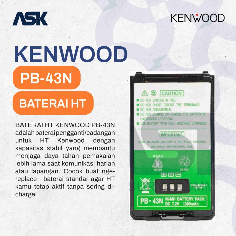 BATTERY KENWOOD PB-43H OEM DC 7.2V 1300MAH FOR HT THK-2AT TH-255