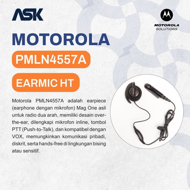 Earmic Handy Talky MAG ONE PMLN4557A MOTOROLA / Ear mic HT PMLN 4557A MOTOROLA