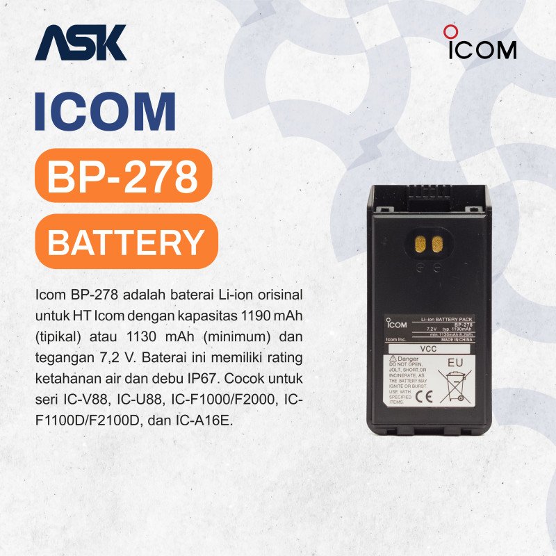 Battery Handy Talky BP-278 ICOM / Baterai HT BP278 ICOM