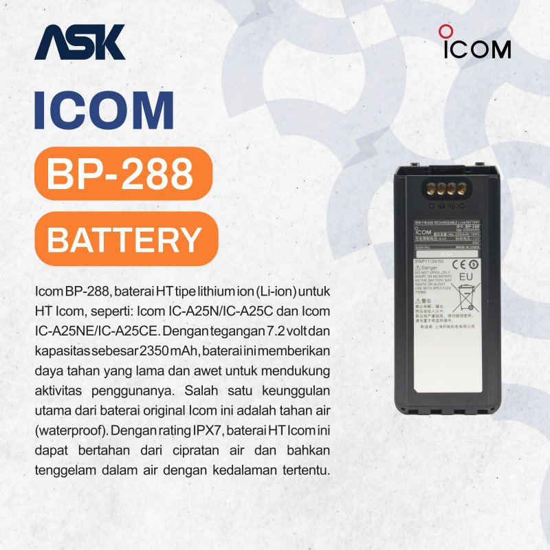 Battery Handy Talky BP-288 ICOM / Baterai HT BP288