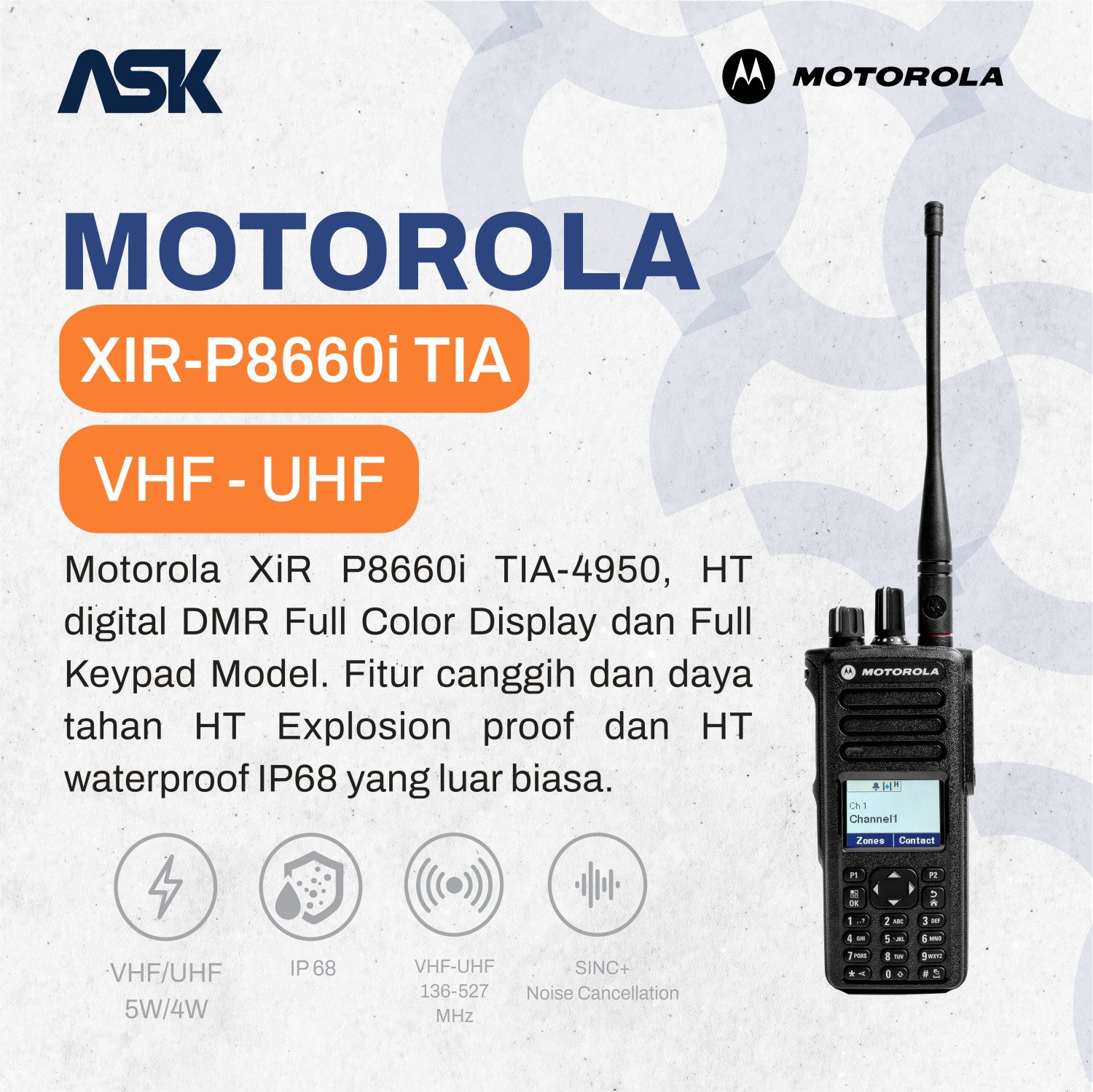 Handy Talky Motorola - XiR-P8660i TIA / HT XIR P8660i TIA VHF/UHF