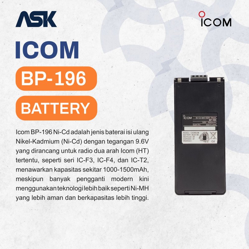 Battery Handy Talky BP-196 ICOM / Baterai HT BP196