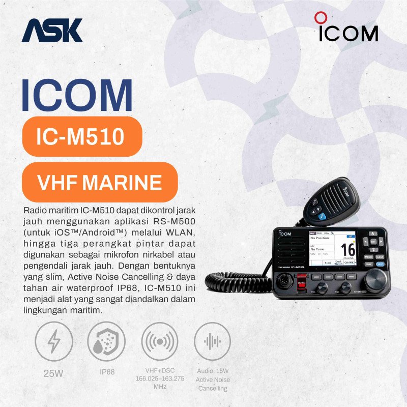 Mobile Radio ICOM - M510 Marine | GPS VHF  156.050–163.275 MHz