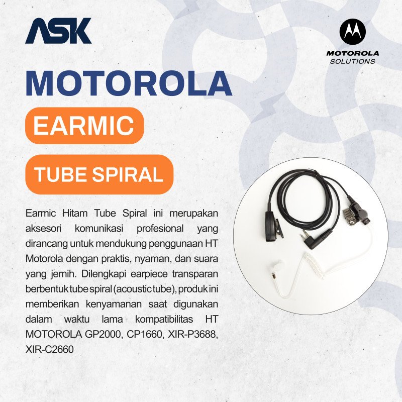 Earmic Handy Talky Hitam Tube Spiral MOTOROLA / Ear mic HT Tube Spiral
